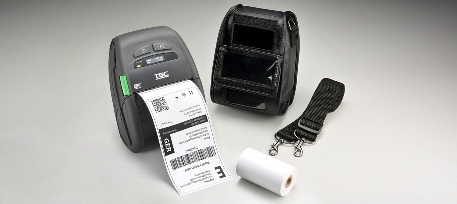 TSC Printronix Auto ID Alpha-30R mobile printer with accessories