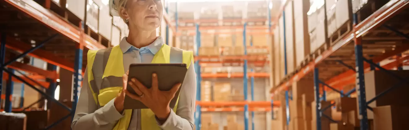 woman in the warehouse checking register