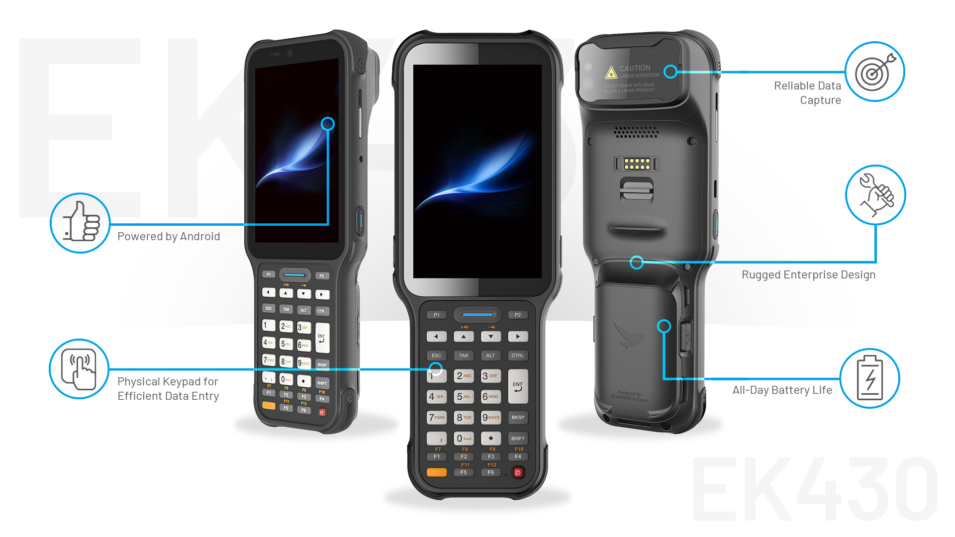 EK430 Bluebird Rugged Handhelds for Warehousing with Keypad