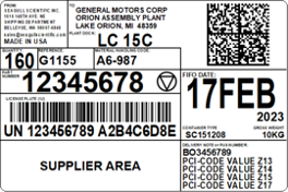 A for container shipping labels facilitating global trade in GM’s supply chain.